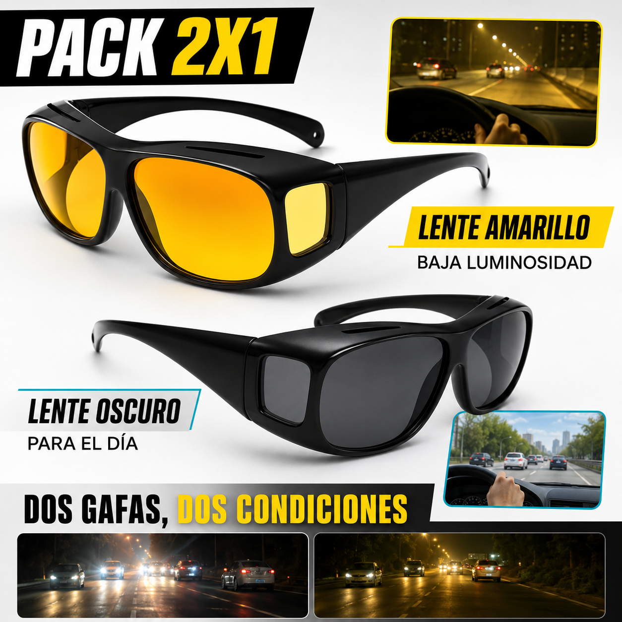 Pack 2 Lentes de Conducción Antirreflejo Día y Noche